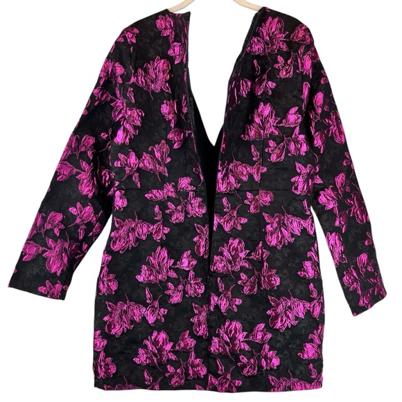 NEW Lulus Elegant Taste Floral Jacquard Mini Dress Black Gray Bright Pink XL NWT - Picture 10 of 16